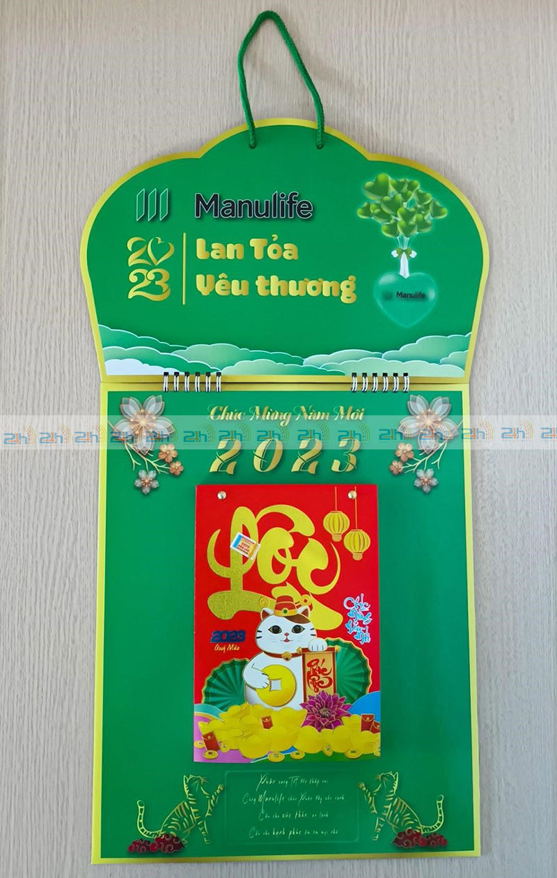 In lịch bloc với những màu sắc chủ đạo của ngày tết là xanh, đỏ, vàng