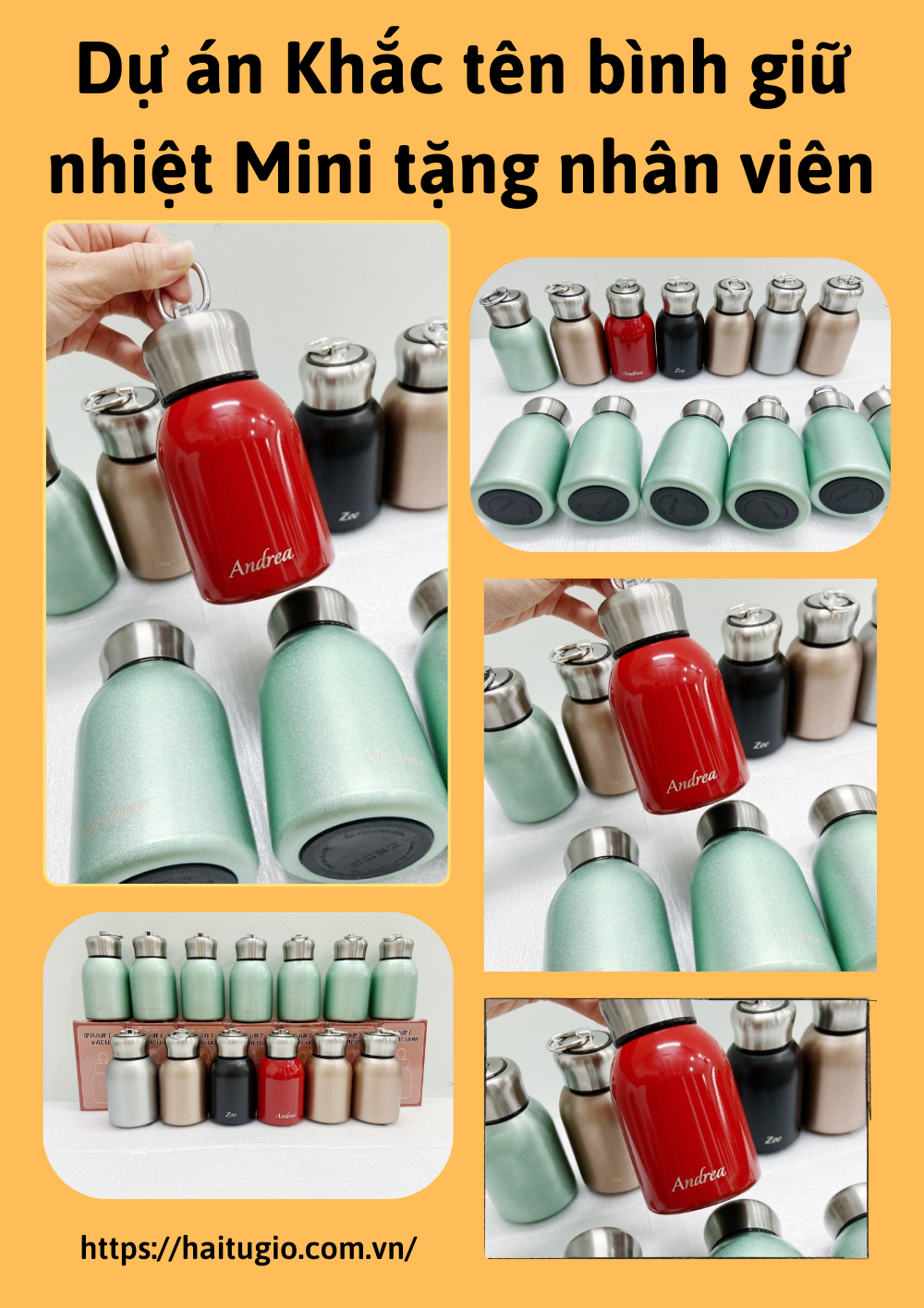 Hai Tư Giờ chuyên khắc tên, logo lên bình giữ nhiệt làm quà tặng